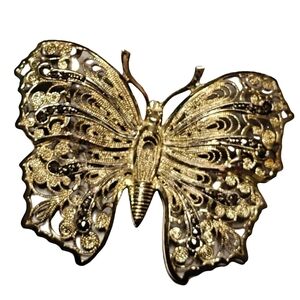 Rare Maison Birks Filligree Butterfly Brooch Silver Gilt With Marcasite